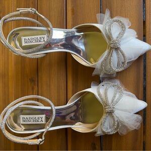 Badgley Mischka Ivory Heels with Rhinestone Bow